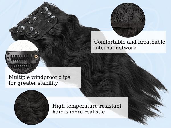 [Iridescent] Clip in Hair Extensions 24/20 Inch 4 PCS Synthetic Natural & Soft Hair & Blends Well Hair Extensions Long Wavy Hairpieces