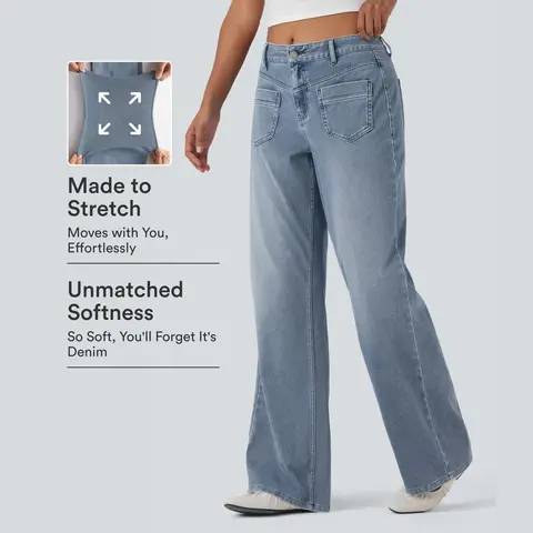 Halara Flex Mid Rise Straight Leg Casual Jeans with Pockets