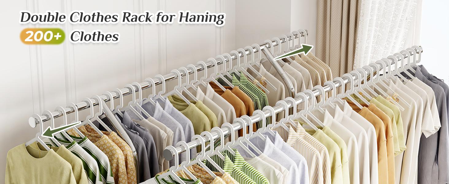 [RaybeeBrandyDay] Clothes Rack, with Wheels 265 LBS Adjustable Garment Rack Heavy Duty Clothes Rack for Hanging Clothes Rolling Clothing Rack with Double Shelves