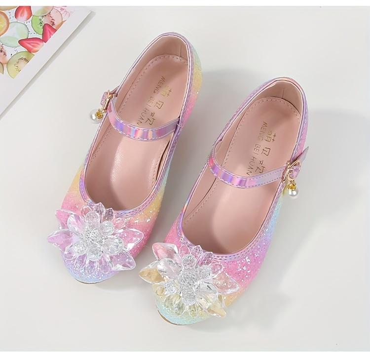 Princess Elsa Themed Girls Crystal Flat Shoes Spring Autumn 2026 New High Heeled Performance Shoes for Little Girls