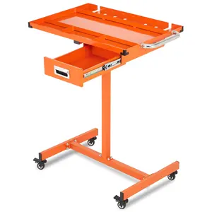 Adjustable Rolling Mechanic Tool Tray with Drawer 300lbs Capacity, Heavy Duty Steel Mobile Service Work Table Cart, Adjustable Height Mechanics Tray Organizer for Garage Workshop Black
