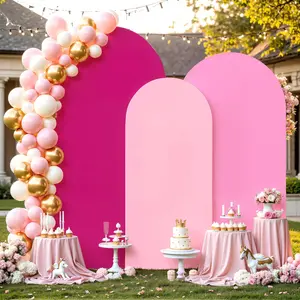 Set of 3 Arch Backdrop Covers(7.2ft, 6.6ft, 6ft) - Stretchy Spandex Backdrop Arch Stand Cover for Baby Shower,Wedding,Decor Chiara Cover with-Sided(Pink)