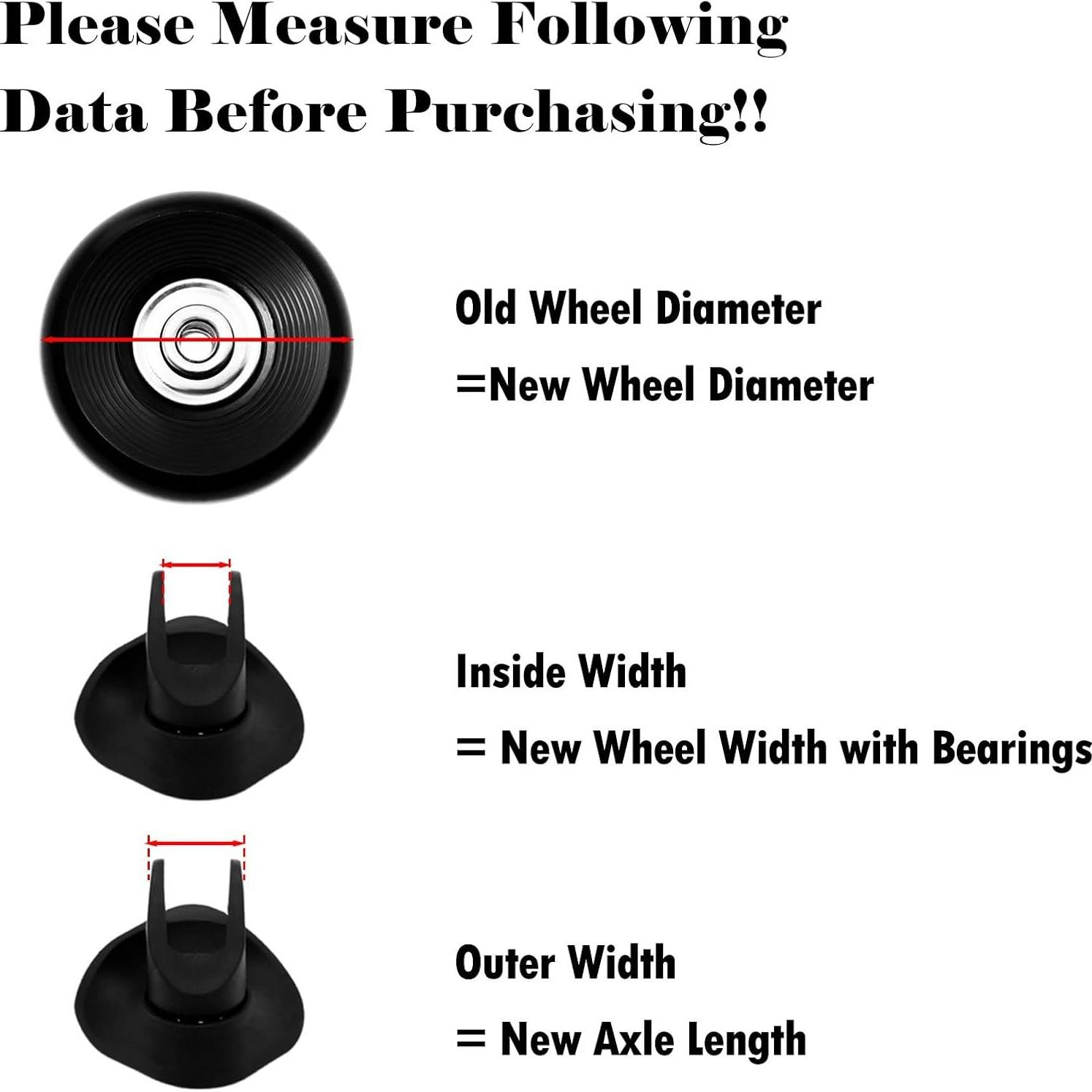 4Pcs Luggage Replacement Wheels, Double Travel Luggage Caster Wheels, Rubber Swivel Wheels with Bearing Repair Kit