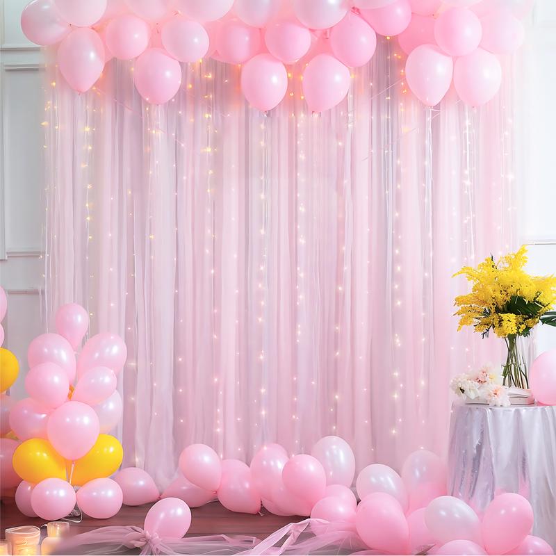 1set 9.84ft x 7.05ft White Sky Blue Pink Green Purple Champagne Sheer Backdrop Curtains with Lights for Baby Shower Wedding Bridal Shower Happy Birthday Party Decor Photobooth Props Holiday Festival Decor Home Decorative Hanging Ornaments