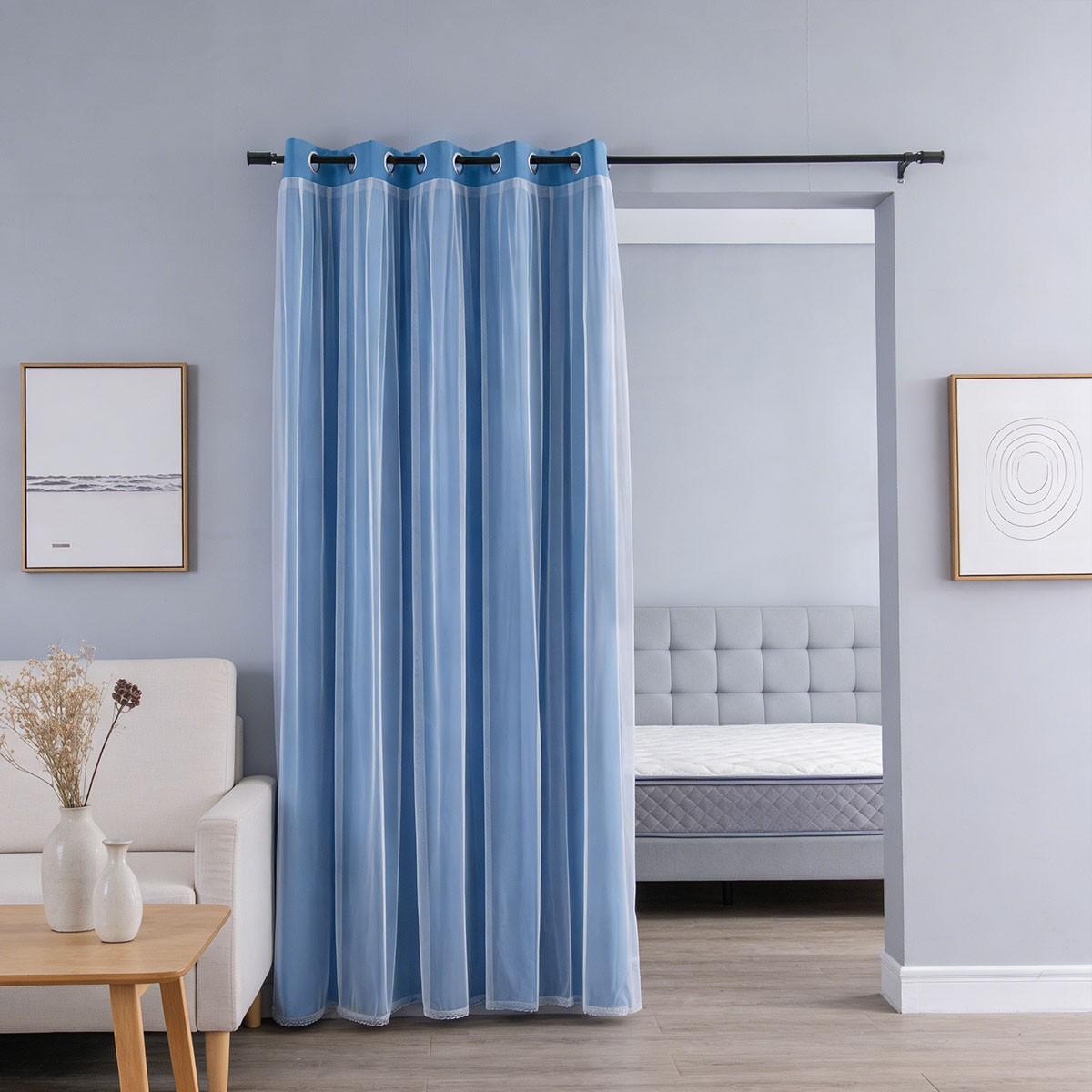 Elegant Two-Layer Door Curtain, Bedroom Living Room Light Blocking Partition, French Luxury Atmosphere Air Conditioning Wind Shield, Multiple Colors Available