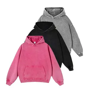 3pcs Mens Vintage Washed Hoodie Oversized Pullover Sweatshirt Acid Wash Hooded Top with Kangaroo Pocket Drop Shoulder Loose Fit Casual Streetwear Hoodie for Men Women Unisex Fall Winter