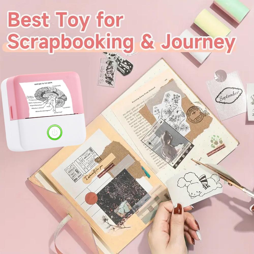 Mini Sticker Printer, Portable Inkless Sticker Maker, Pocket Photo Printer, Thermal Printer Label Maker with 10 rolls Paper, Portable Handheld Printer, for Pictures, Photos, Journals, DIY, Compatible With IOS&Android