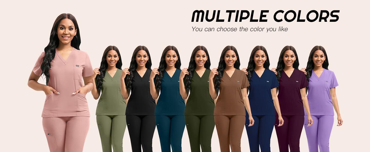 Women's Medical Scrubs Set, Anti-Pilling Lightweight Breathable Multi-Pocket Top & Side Pocket Jogger Pants for Hospital, Clinic & Spa Use Uniforms