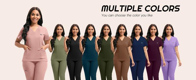 Women's Medical Scrubs Set, Anti-Pilling Breathable Multi-Pocket Top and Side Zip Joggers Pants, Hospital Clinic Spa Use