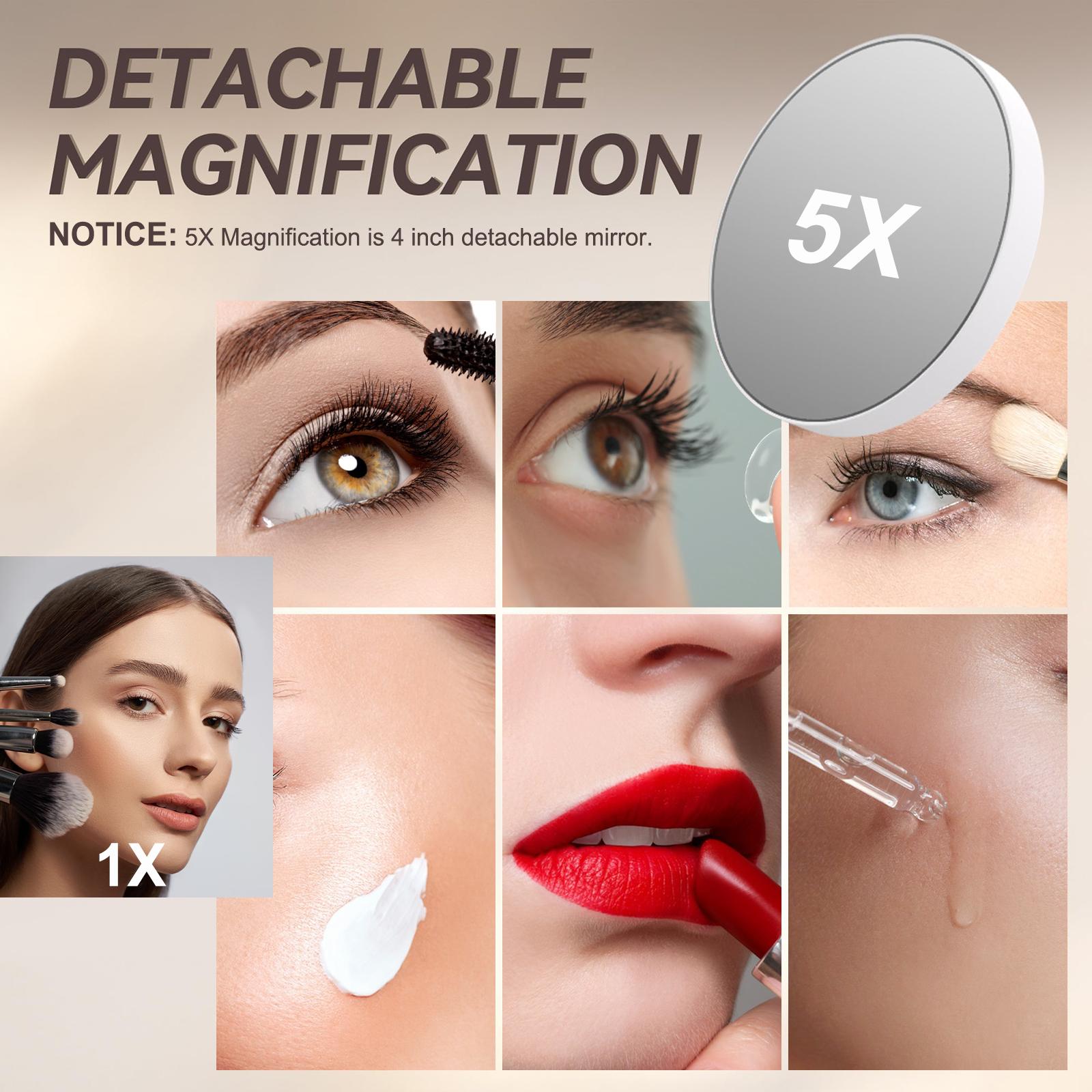 LED Lighted Makeup Mirror with Detachable 5X Magnification – Illuminated Vanity Mirror with Smart Touch Control, 3 Color Modes & Stepless Dimming – Dimmable Hollywood Mirror for Flawless Makeup – Gift for Women