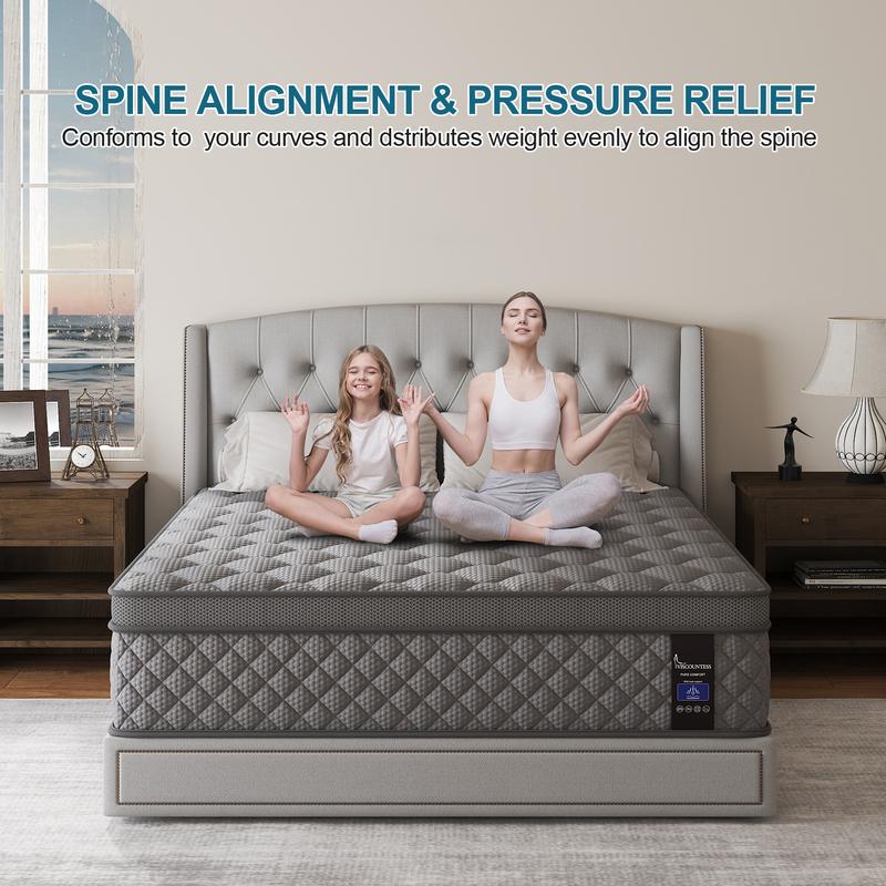 Twin Full Queen King Mattress, 10/ 12 inch Hybrid Mattress with Gel Memory Foam and Individually Pocket Innerspring Euro Top Mattresses Medium Firm for Motion Isolation, Edge Support Twin Full Queen King Mattress, 10/ 12 inch Hybrid Mattress with Gel Memory Foam and Individually Pocket Innerspring Euro Top Mattresses Medium Firm for Motion Isolation, Edge Support