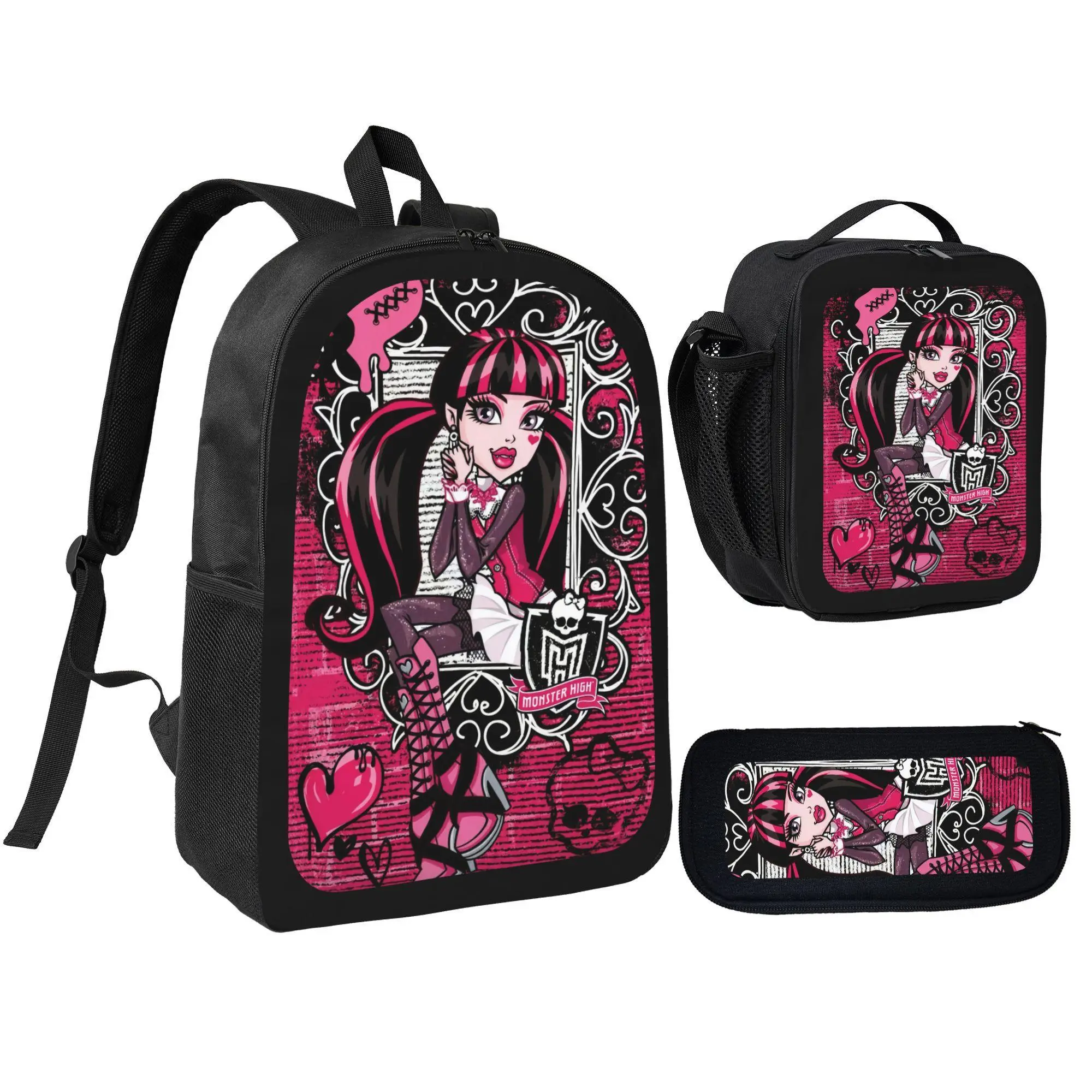 Monster High Men's Fashion Backpack, Soft Padded Student Bag with 17-in Laptop Compartment, Laptop Space, Lunch Bag and Pencil Case for Daily School Use