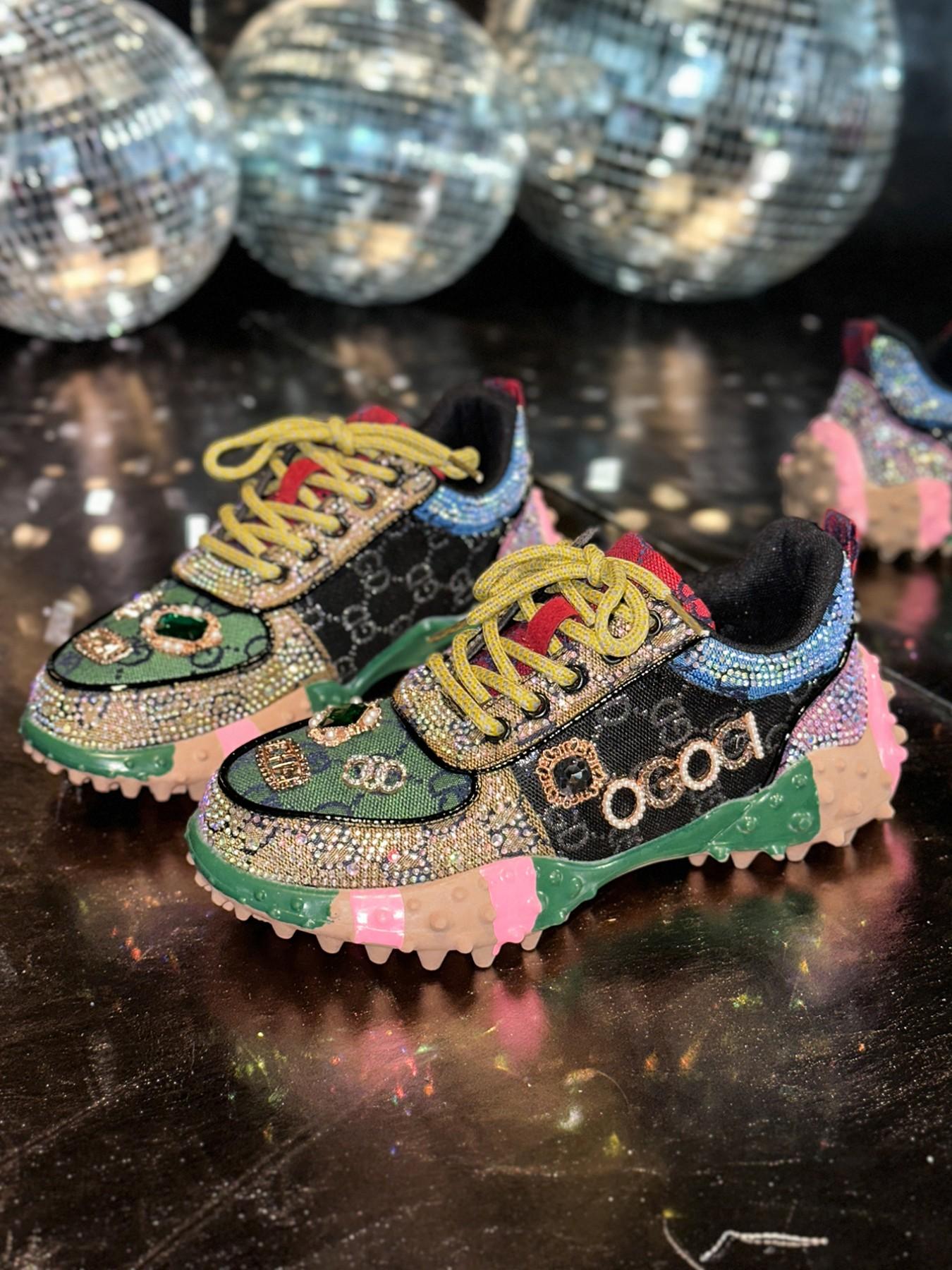 Women's Thick Sole Height Increasing Dad Shoes, Handmade Embellished Fashion Luxury Casual Women's Shoes, Unique Design Comfortable Sneakers