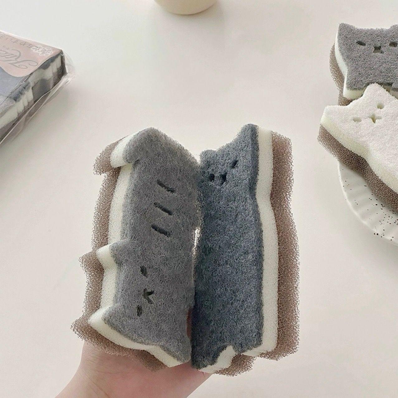 Cute Cat Sponge Set for Kitchen, Thick and Durable Dishwashing & Cleaning Tools, Dish Sponges, Ideal for Home Use, Enhance Your Cooking Experience, Kitchen Cleaning Supplies