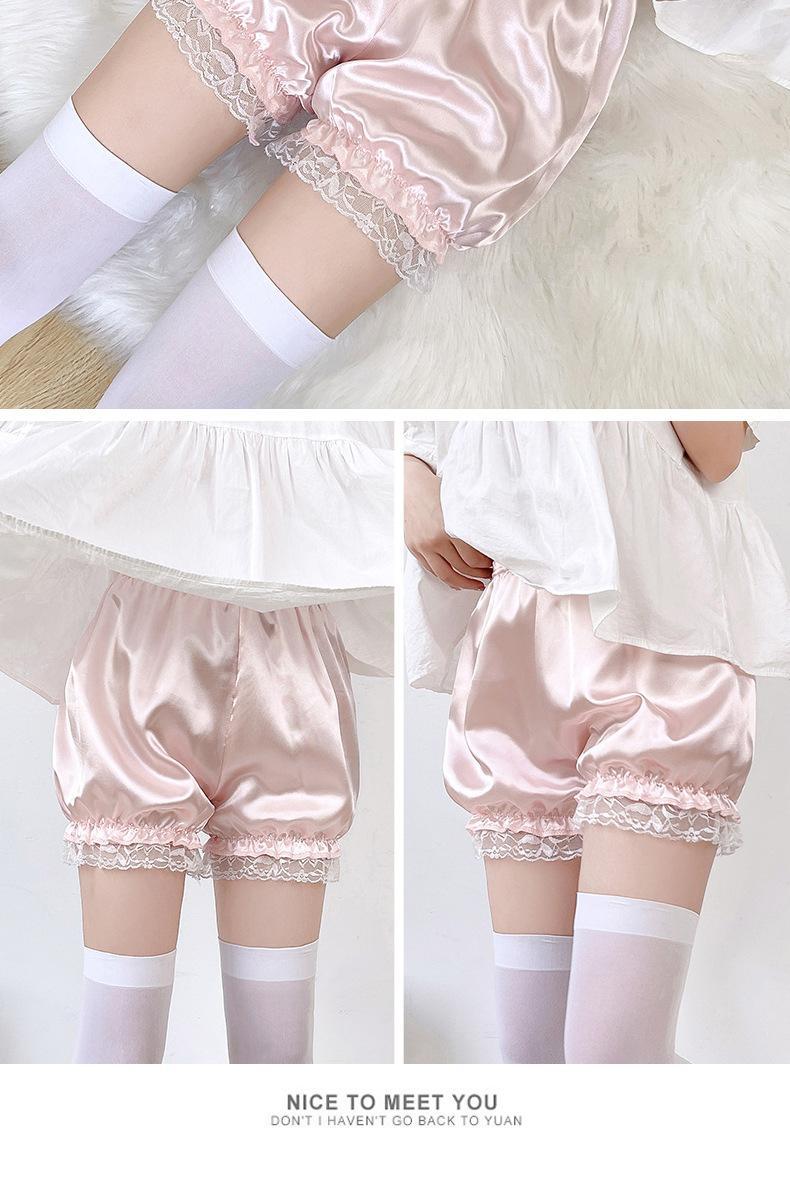 Gothic  Lolita Lace Shorts Women Black Aesthetic Cute Sweet Bow Ruffle Bloomers Shorts Y2k E-girl Kawaii Frilly Panties