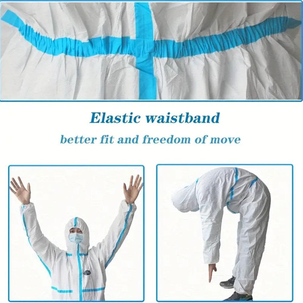 Disposable Protective Suit with Hat, Elastic Cuffs, Waterproof Anti-Tear Waist and Ankle, 65g/m² Polypropylene, Ideal for Painting, Cleaning, Industrial Tasks