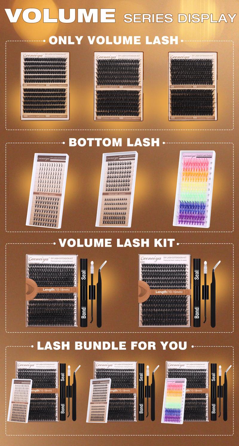 【VOLUME Bundle】Geeneiya Volume Lash Clusters Kit with Bottom Lashes, DIY Lash Extensions and Wispy Bottom Lashes, 80D+100D Eyelash Extension Kit with Black Lash Bond and Seal Waterproof,Lash Tweezers,D Curl Design,DIY at Home Easily 【VOLUME Bundle】Geeneiya Volume Lash Clusters Kit with Bottom Lashes, DIY Lash Extensions and Wispy Bottom Lashes, 80D+100D Eyelash Extension Kit with Black Lash Bond and Seal Waterproof,Lash Tweezers,D Curl Design,DIY at Home Easily