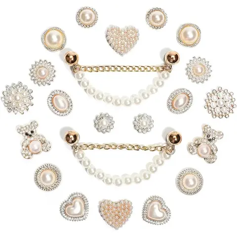SOGLLQAM Bling Rhinestone & Pearl Shoe Charms Set, Luxury Letter and Chain Style Decorative DIY Shoe Accessories for Women and Girls, Party Outfit and Fashion Styling Footwear gift