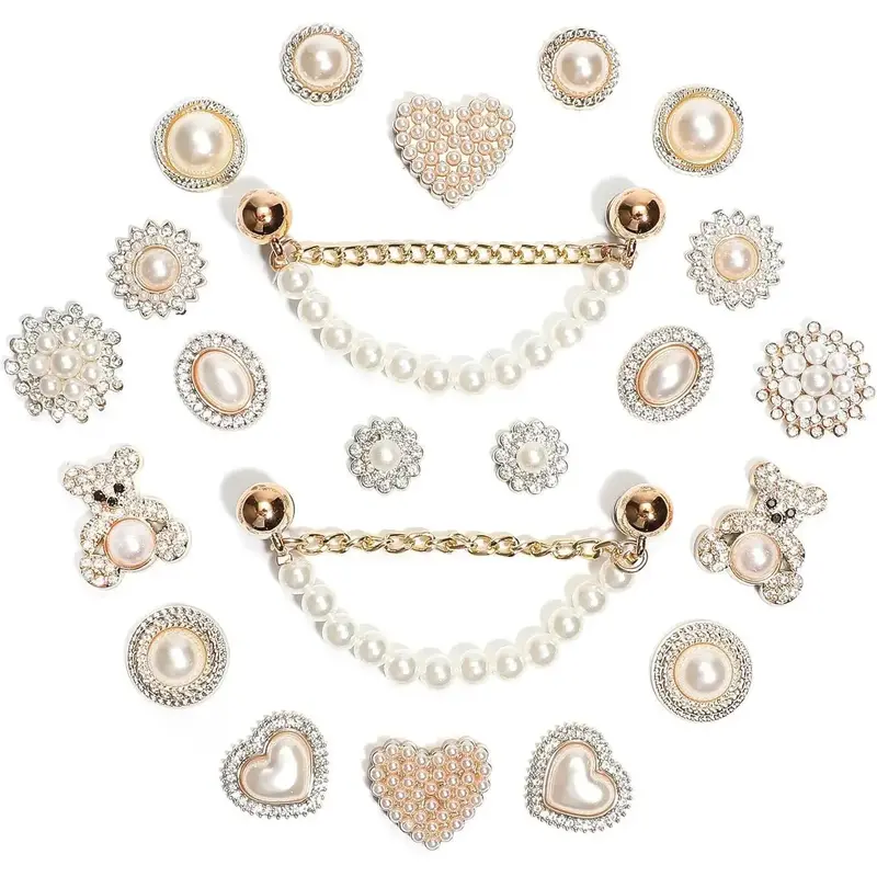 SOGLLQAM Crystal & Pearl Shoe Charms Set with Glittering Chains - Elegant Letter Decorations for LOVE & QUEEN Designs, Premium DIY Shoe Jewelry for Women's Party Style and Girls' Fashion Accessories Footwear gift