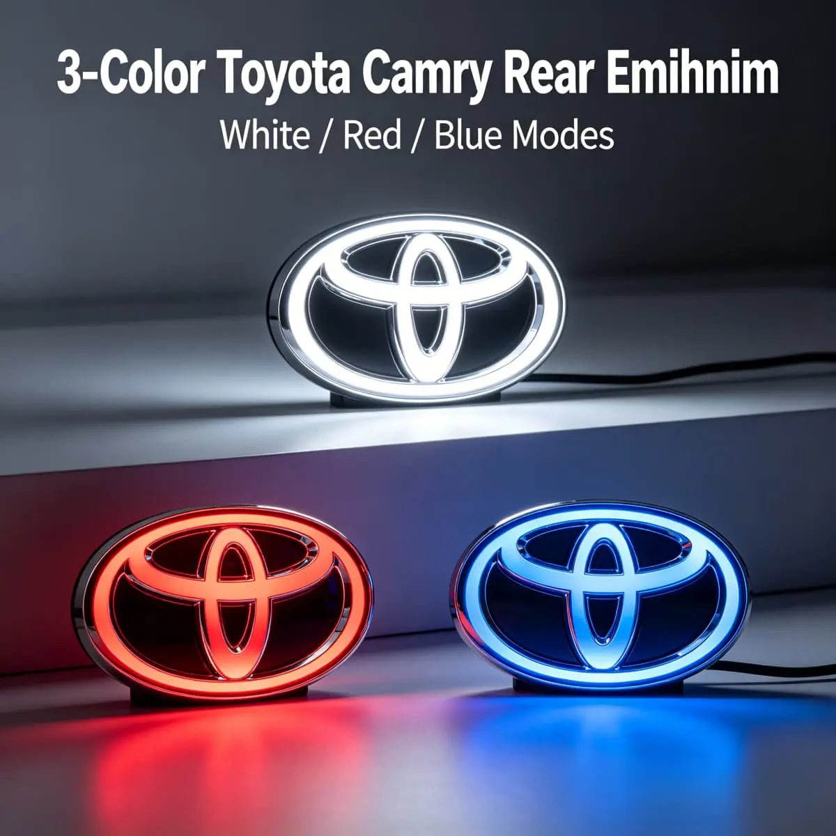 Toyota LED Rear Emblem Light for Camry Corolla RAV4 Tundra - Illuminated Tailgate Logo Badge, Plug & Play Waterproof JDM Car Mod (Red/White/Blue)