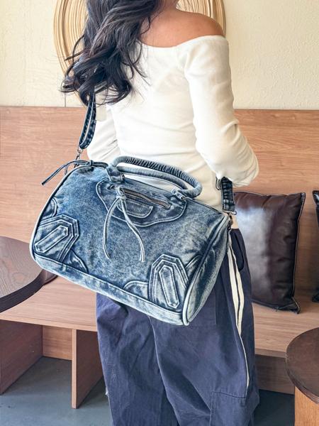Vintage Denim Motorcycle Bag Large Capacity, Denim Shoulder Purse, Casual Crossbody Shoulder Bag for Women, Trendy Handbag for Work and Vacation
