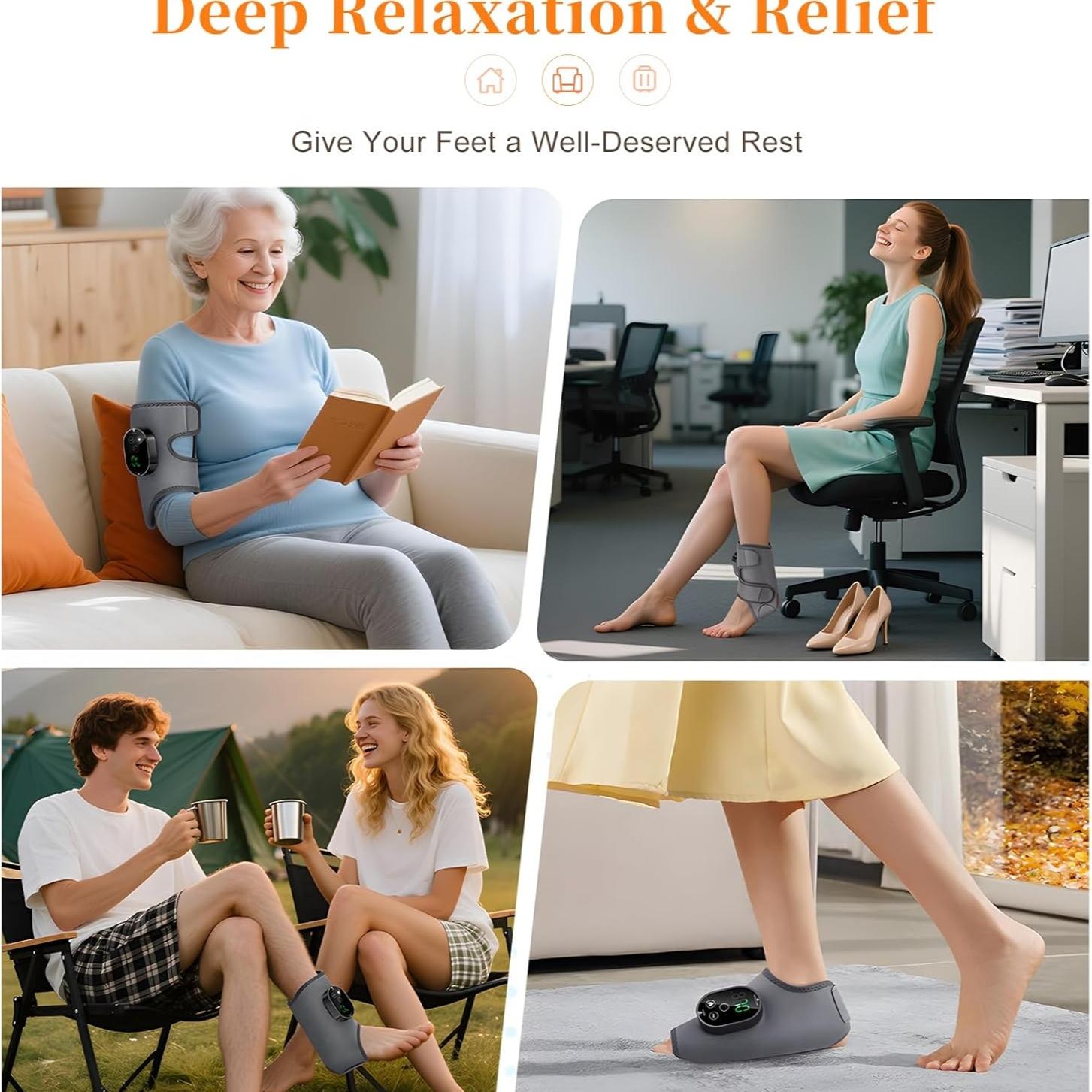 Wireless Ankle Massager USB Charging, Portable Heat Press Vibration Foot Massage, Ankle Joint Protection, 3 Levels Temperature & Strength Adjustment