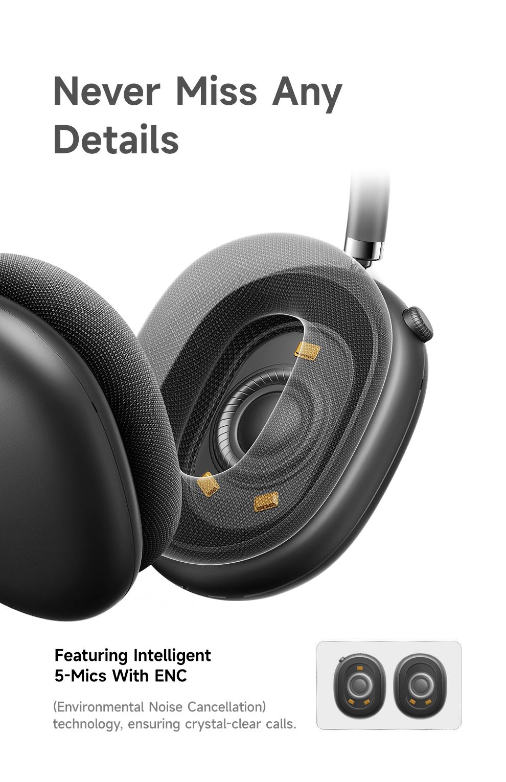 Picun F8 Pro Wireless Headphones - 52dB Noise Cancellation, 5 Smart ENC Mics, Detachable Fabric Ear Cushions 120 Hour Standby, Seamless Dual Device Connection for All-Day Use and Boosted Productivity.