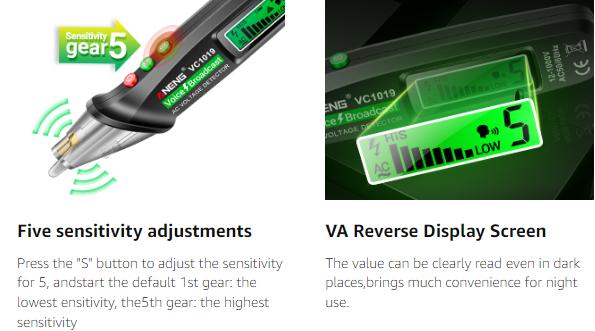 Voice Broadcast Non Contact Voltage tester with Range ,Live/Null Wire Electrical Tools with LCD Display,Flashlight,Pocket-Sized Pen Dector,Buzzer Alarm,Wire Breakpoint Finder Voice Broadcast Non Contact Voltage tester with Range ,Live/Null Wire Electrical Tools with LCD Display,Flashlight,Pocket-Sized Pen Dector,Buzzer Alarm,Wire Breakpoint Finder
