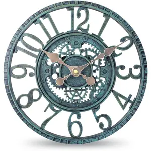 WrtmyR Outdoor Wall Clock Waterproof, 12 Inch Silent Non-Ticking Battery Operated Outside Clock, Decor Clock for Patio, Pool, Garden, Fence, Porch, Lanai, Farmhouse Decor (Green)