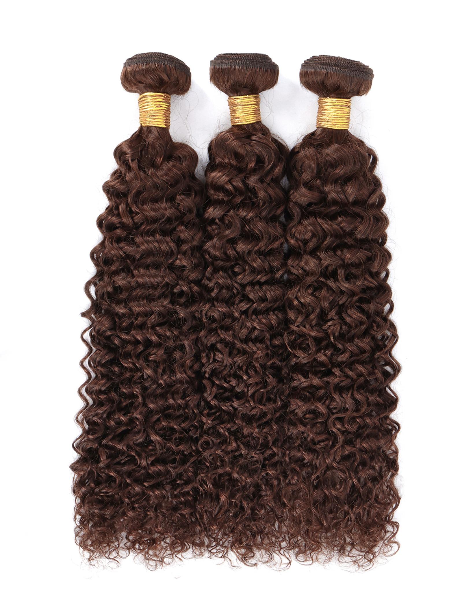 3PCS 4#-JC Jerry Curly Human Hair Bundles, Medium Brown Brazilian Hair