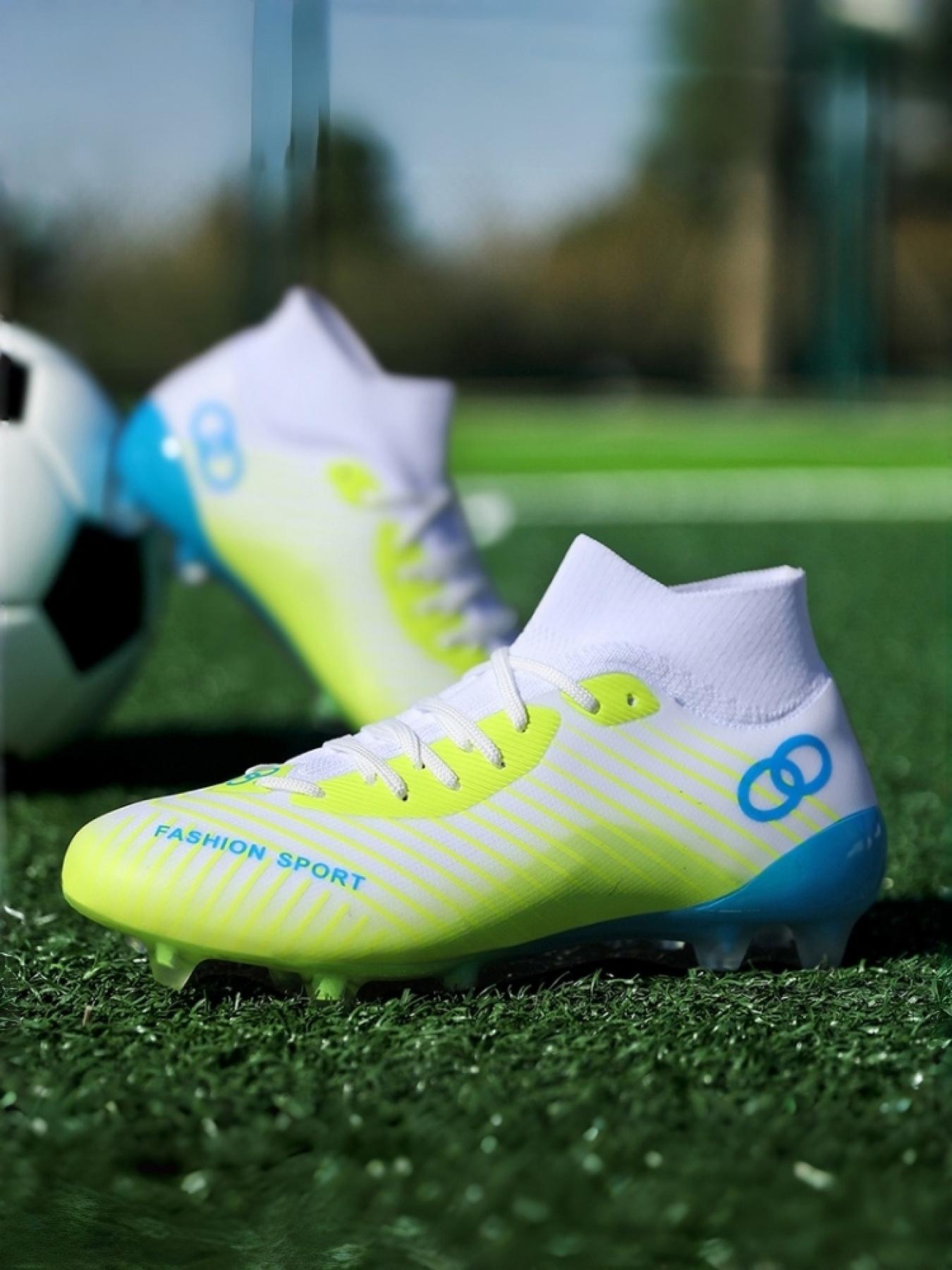 1 Pair Unisex Professional High Top Sock Football Match Shoes Soft Lining Lightweight Breathable Rubber Grip Outsole For Natural Grass