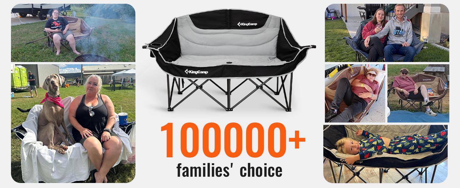 KingCamp Double  Chair, Oversized 880 lbs Heavy Duty Loveseat for Adults, Portable Folding 2-Person Padded  Couch with Cup Holders for Outdoor Lawn, Backyard &   Outdoor Conversation Furniture  Outdoor Folding Chairs foldable bed camping frame