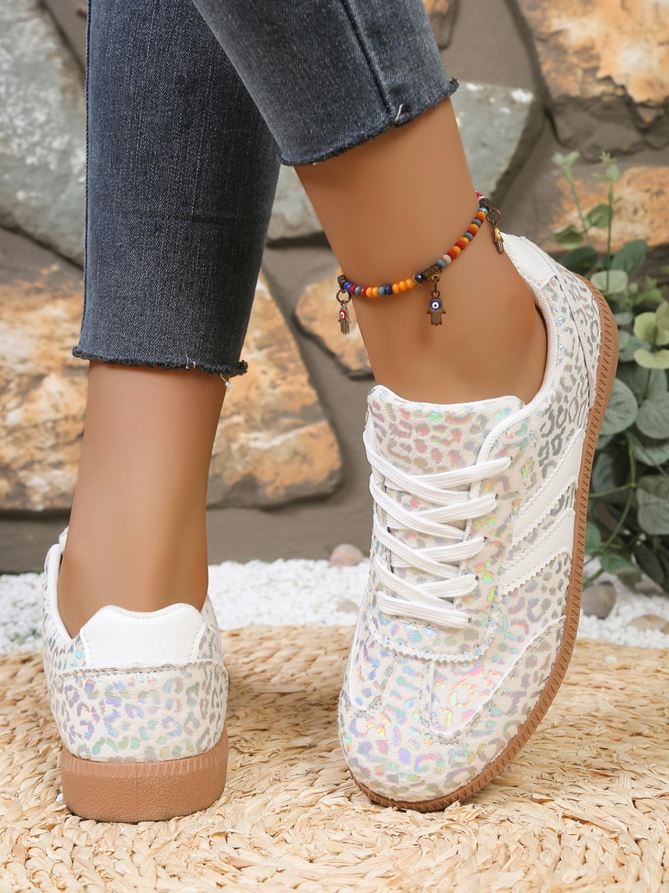 Glowing Leopard Print Sneakers, Walking Shoes, Laser Pattern Shoes, Fresh Versatile Casual Footwear, Directly Shines Bright, Perfect for Daily Wear