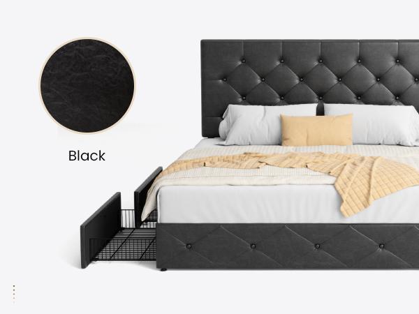 SHA CERLIN Platform Storage Bed Frame with 4 Drawers【Frame Only No Mattress】Adjustable Upholstered Headboard with Button Tufted Design,Wooden Slat Support,No Box Spring Needed,Full/Queen/King #ChristmasGifts#TikTokShopBlackFriday