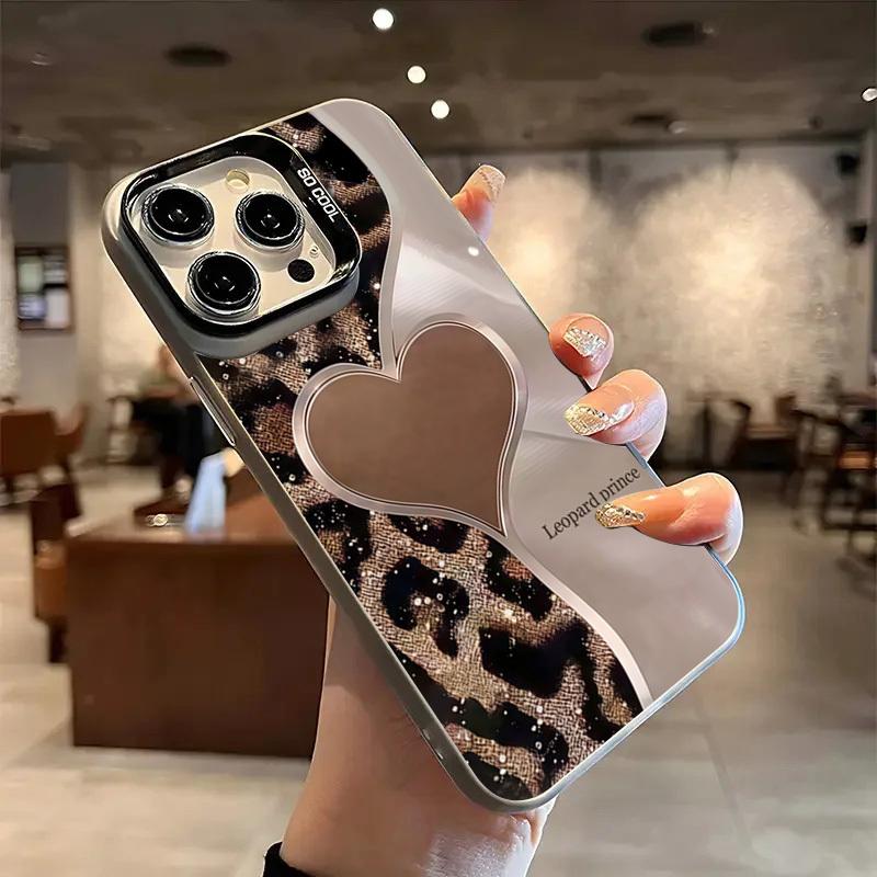 Leopard Heart Patchwork Hard Case Protection Phone Cover Accessories, Compatible with iPhone 17 Pro Max, 17 Air, iPhone 16-11 Pro Max, X, XR, XS Max, 7, 8 Plus, Se