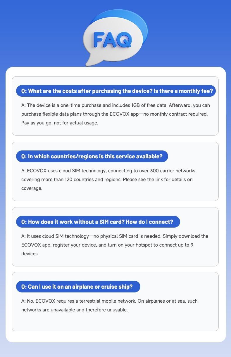 ECOVOX 4G LTE WiFi Mobile Hotspot 2026, No SIM Card Required No Contract, 9 Connected Devices, Multiple Networks, Portable Internet for Campers, Motorhomes and Travels, Free 1GB Local Data