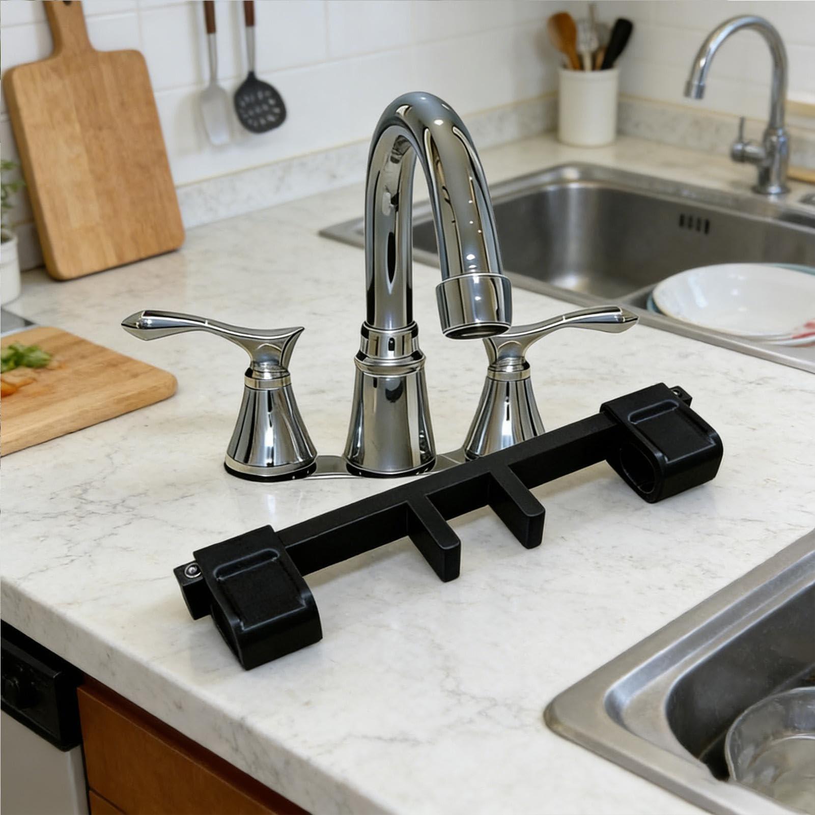 Double Sink Faucet Handle Lock, Anti Slip Universal with Central Pipe Fixation, Pet Proof Sink Faucet Guard, Prevents Accidental Water Flow