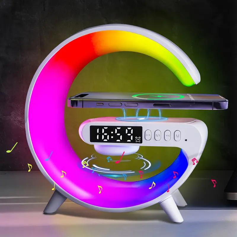 Multifunctional Wireless Charger Stand Fast Wireless Charging Station Suitable for iPhone 17 16 15 HD Audio Subwoofer Portable Wireless Speaker Alarm Clock Colorful LED Night Light RGB Light Bedside Lamp Christmas and Halloween Gift