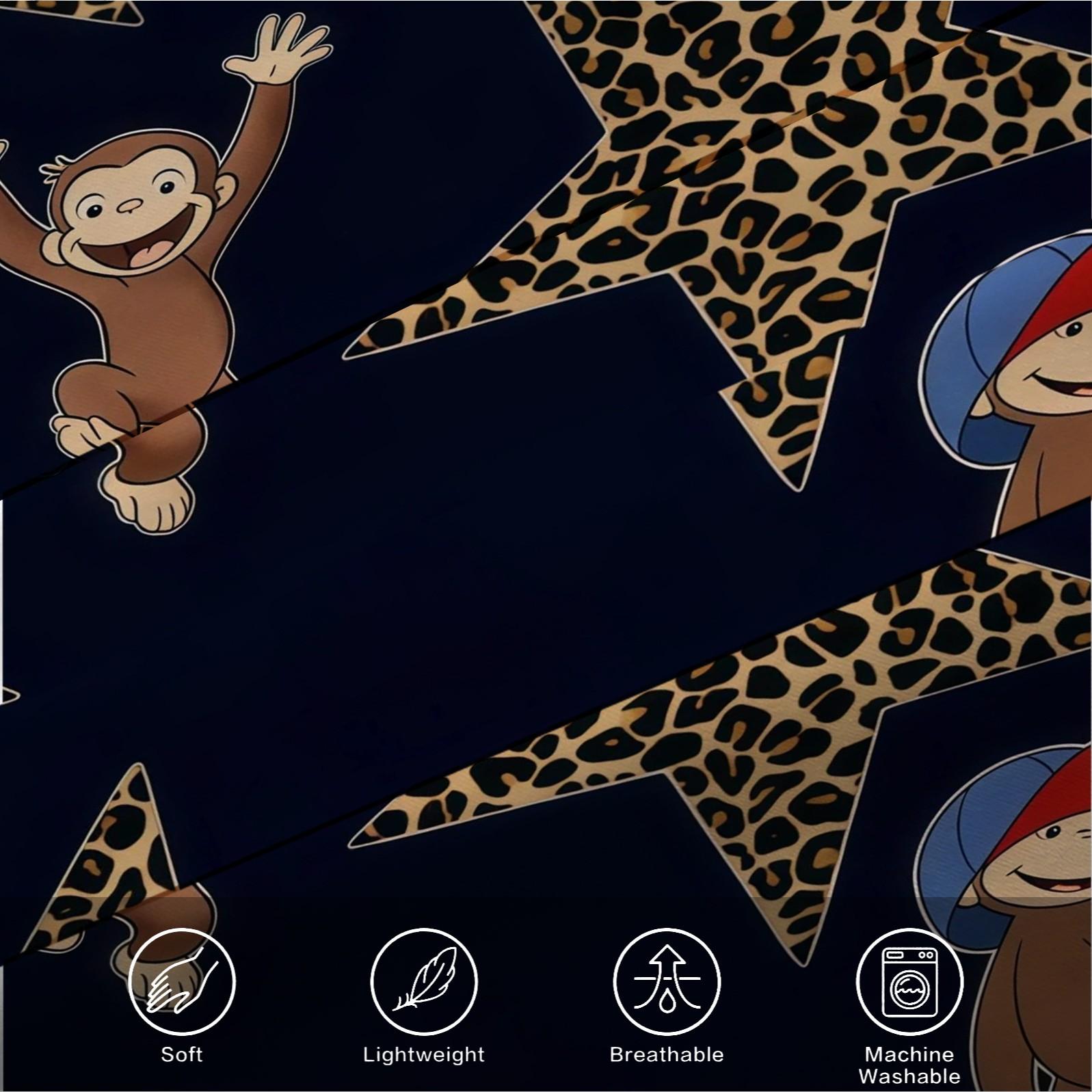 2/3 Piece Curious George Duvet Cover Set, 1 Duvet Cover + 1/2 Pillowcases NO FILLING INCLUDED, Cute Cartoon Monkey Leopard Star Bedding, Kids Bedroom Decor for Boys Girls Teens, Ideal Gift for Curious George Fans
