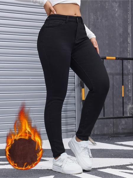 Women's High Elasticity Casual Jeans Pants, Thickened Fleece Lined Denim Trousers, Comfortable Fashion Long Pants for Women, Breathable Bottoms