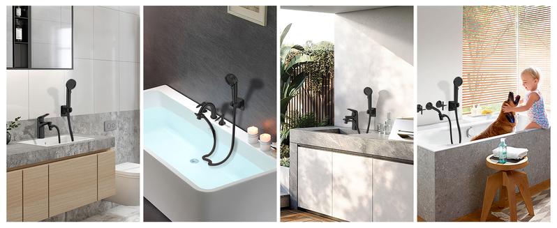 Sink Hose Attachment for Faucet with 5 Adapters, Tub Faucet Sprayer Attachment, 3 Spray Modes Shower Head with ON/OFF Button, Filtered Shower Sprayer Attachment for Tub Faucet