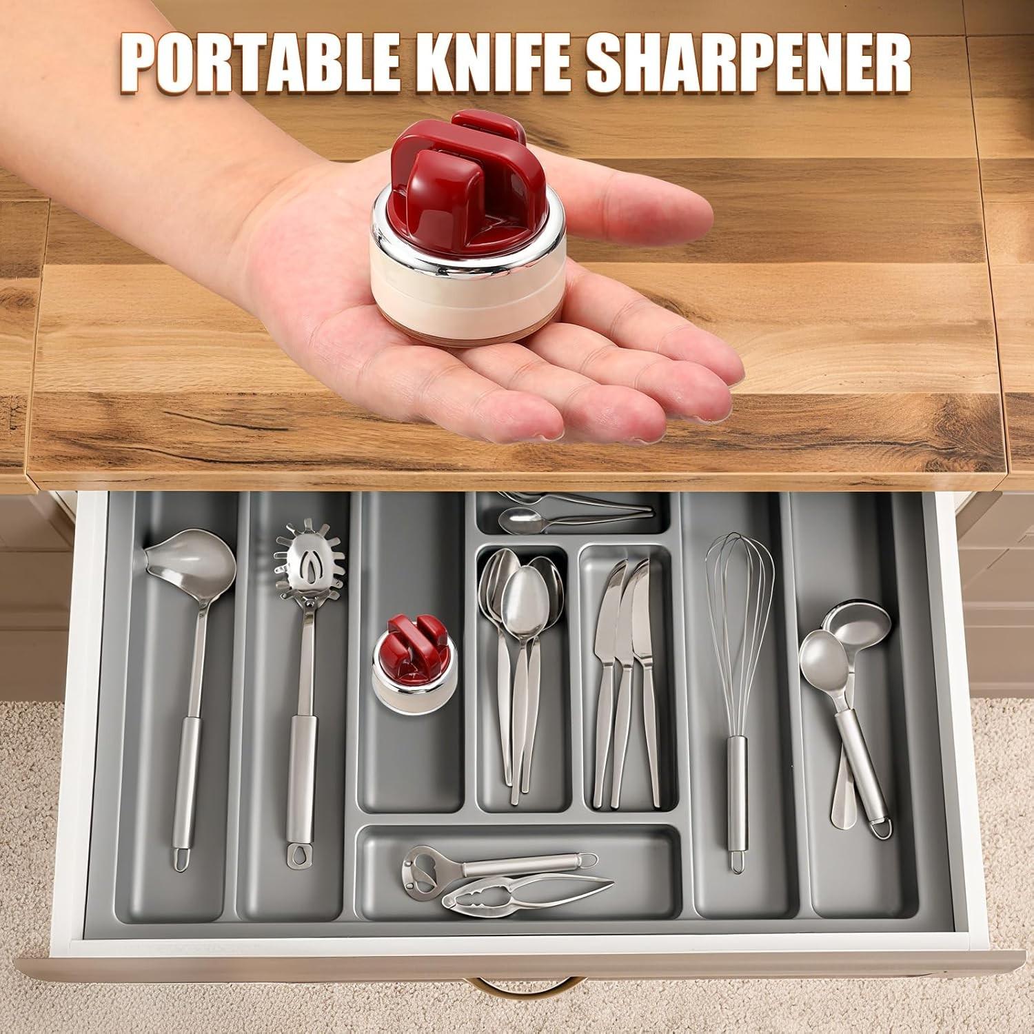 2-Piece Mini Knife Sharpener Set, Multifunctional Pocket Kitchen Tool Sharpeners with Suction Base, Suitable for Various Knives