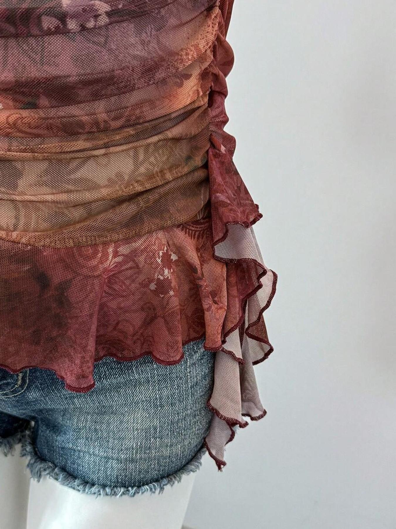 This Sheer Floral Tube Top is Grunge Fairy Y2K Vibes 🦋 | Ruched Ruffle Hem Mesh Top