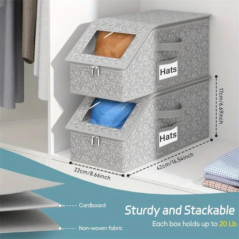 Stackable Hat Storage Boxes for Baseball Caps, Holds Up to 24 Hats, Durable Cardboard Box for Men, Classic Style, Multipurpose Storage, Wardrobe Organizer, Durable Plastic Organizers
