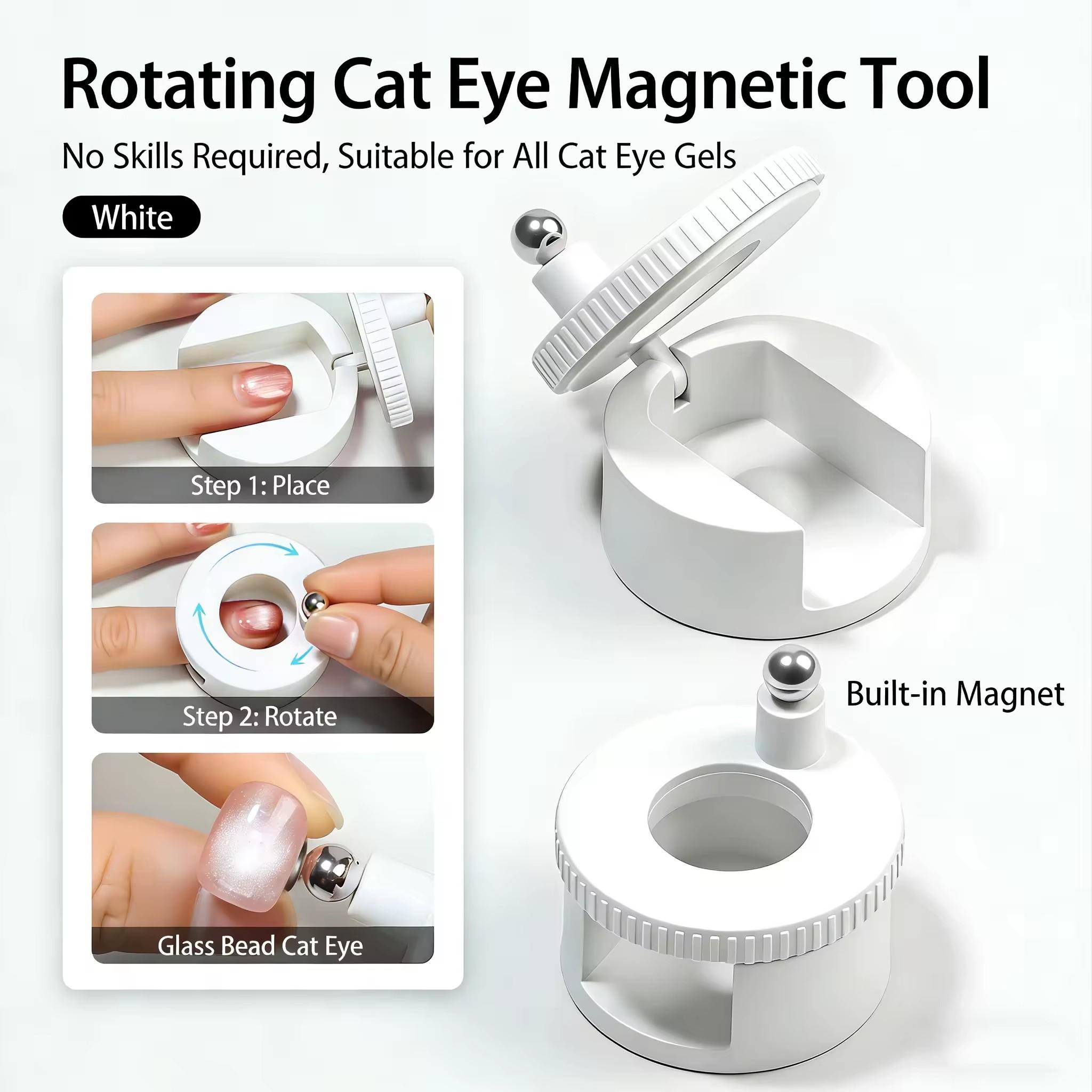 360-Degree Automatic Rotation Magnetic Cat Eye Nail Art Tool, Strong Magnet Wide Light Cat Eye Beads, Dual-Headed Manicure Kit, Nail Care