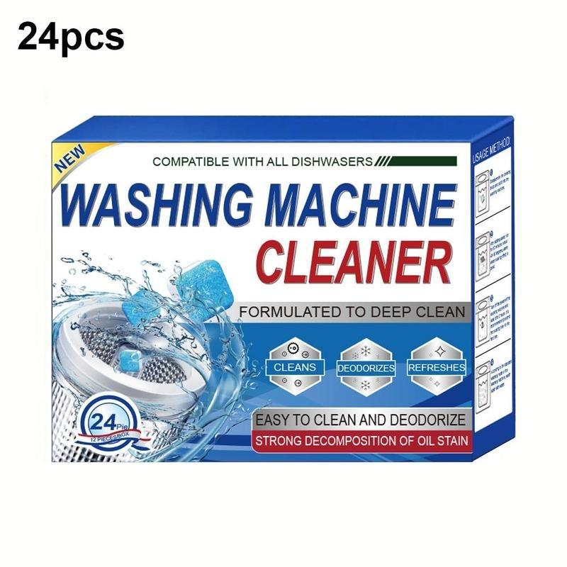 Washing Machine Cleaner, Powerful Cleaning Tablets, 12/24pcs Deep Cleaning Tablets for Front & Top Load Washers, Household Essential, Degreaser Foam, Summer Use