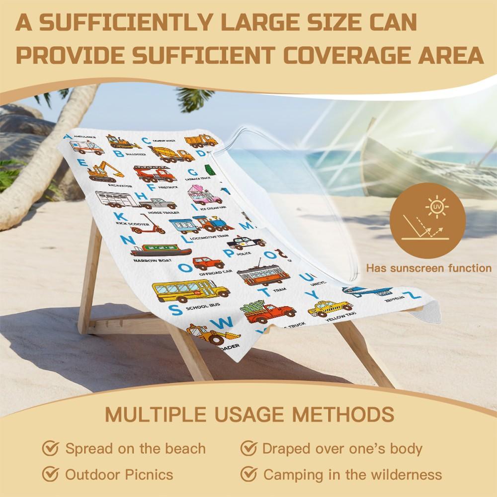 Vehicle Themed Digital Print Beach Towel, Quick Dry Pool Towel, Multipurpose Camping Towel & Bath Towel Blanket, Ideal for Beach Pool Camping Vacation, Perfect Gift for Kids & All Occasions