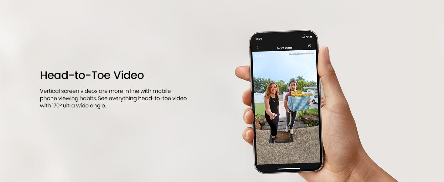 AOSU Doorbell Camera Wireless - Head-to-Toe View, Intelligent Package Detection, 2.4G Wi-Fi Video Doorbell with Chime, No Monthly Fees, Smart Human Detection, Works with Alexa and Google Assistant