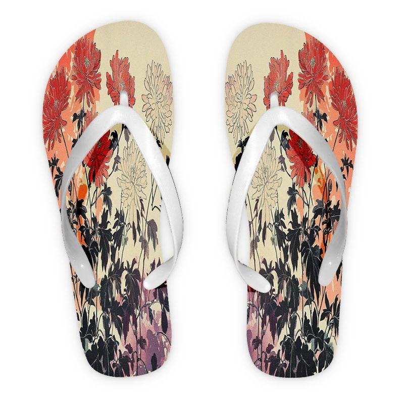 Women's Flip Flops, Artistic Chrysanthemum Print, Multiple Colors & Sizes Available, Comfortable Stylish Sandals for Daily Wear, Casual Summer Beach Shoes, Trendy Ladies Fashion Footwear, Women Shoes