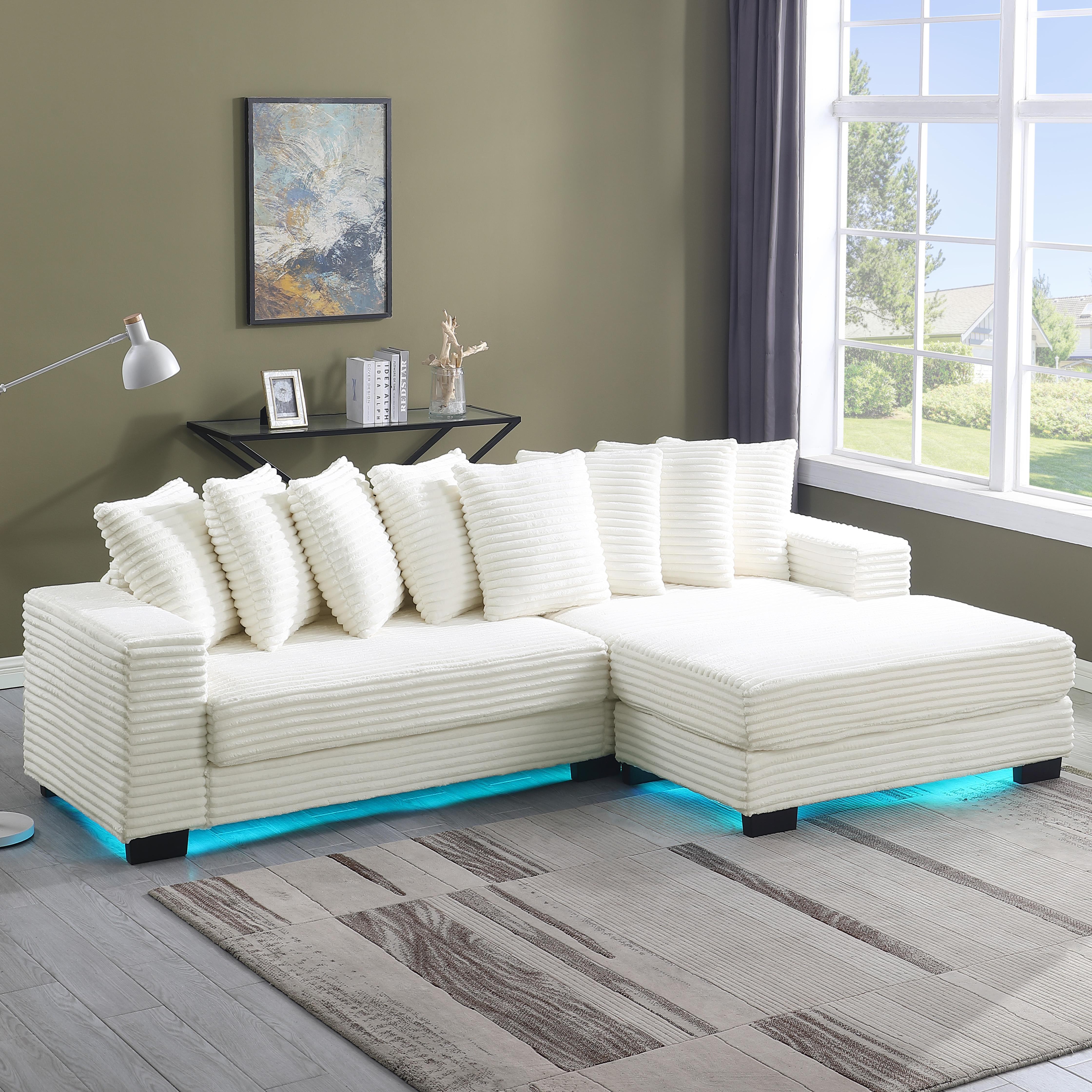 Niccae 110" LED Lighted L-Shaped Sleeper Sectional Sofa Modern Modular Design with Adjustable Footrests 8 Throw Pillows Easy Assembly Ideal for Living Room Bedroom Apartment Hotel - Foam